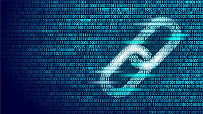 Blockchain Kette vor binärem Hintergrund