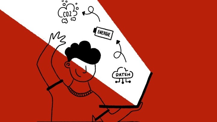 Karikatur klappt Laptop auf