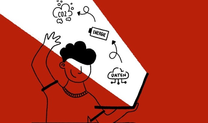 Karikatur klappt Laptop auf