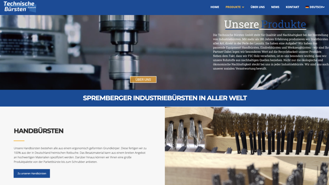 Technische Bürsten GmbH Webseiten Einstieg