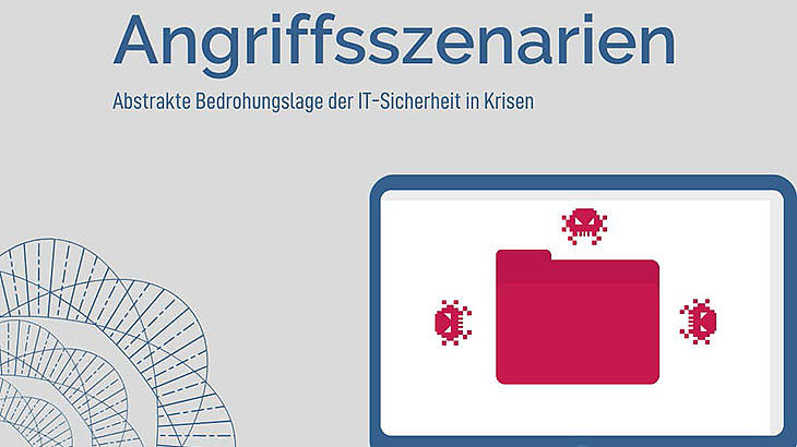 Eine Grafik, die einen PC-Monitor mit einem Dateiordner und Viren zeigt.