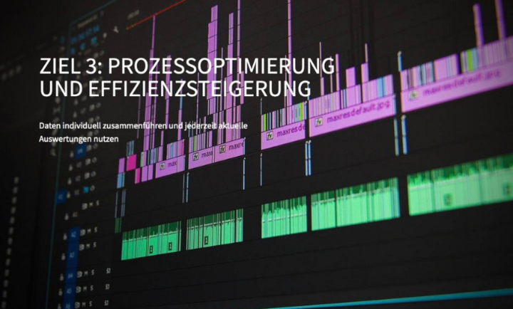 Ein kurzer Text über dem Bild einer farbigen Grafik auf einem PC-Monitor