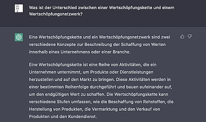 Screenshot einer ChatGPT Antwort