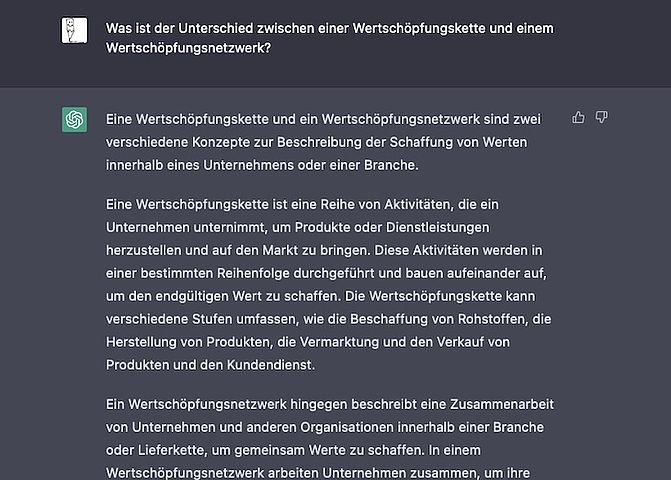 Screenshot einer ChatGPT Antwort