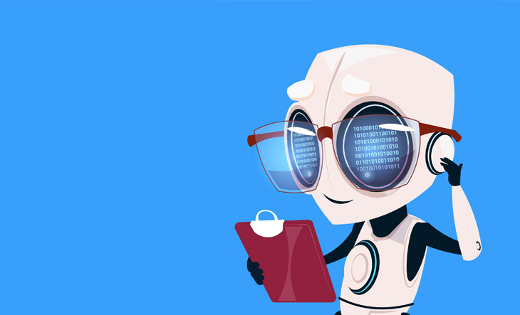 ECLASS Industrie 4.0 Roboter mit Brille liest Daten vom Klemmbrett